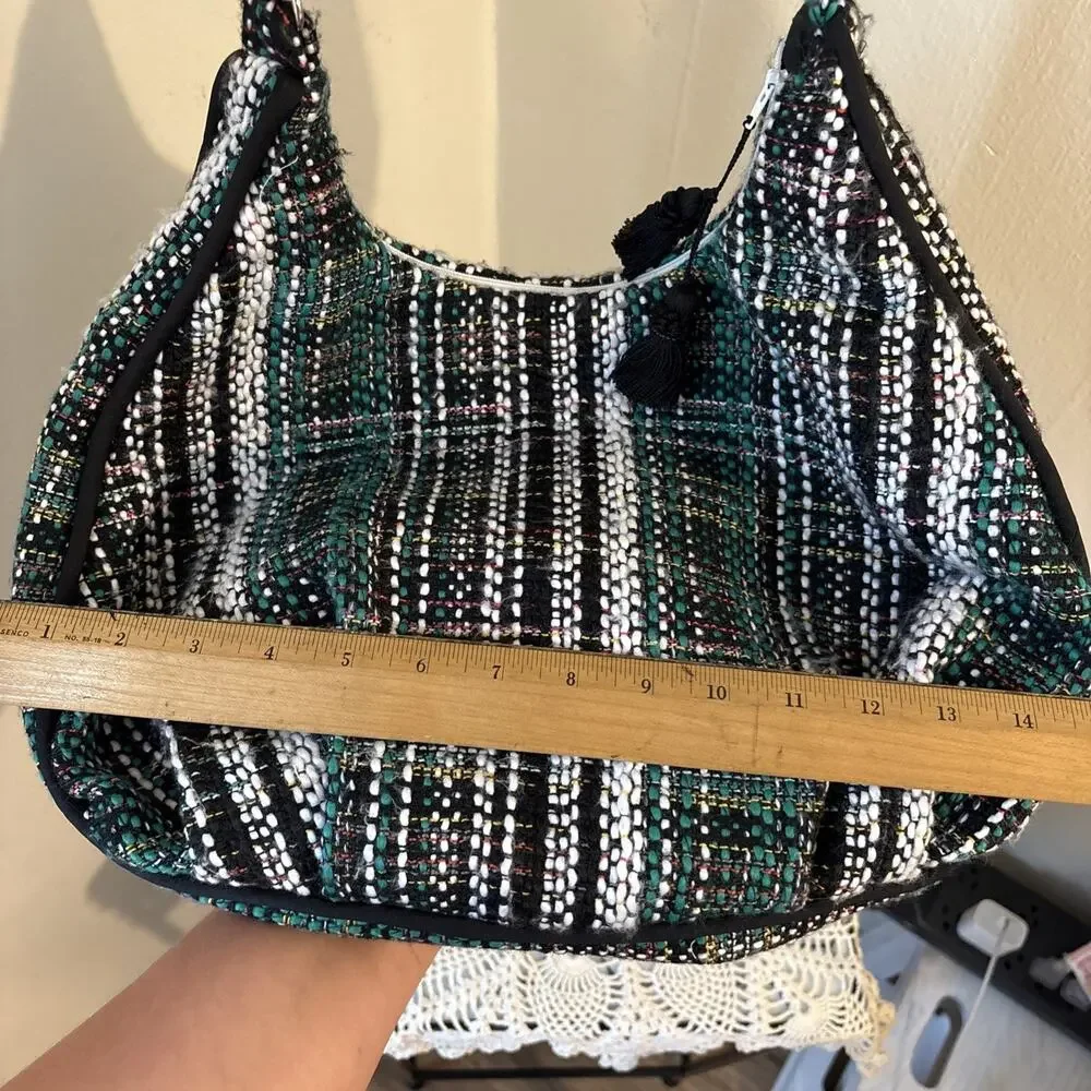 Crochet Azure Shoulder Bag Plaid Vintage Bag White Black Green Soft Y2K